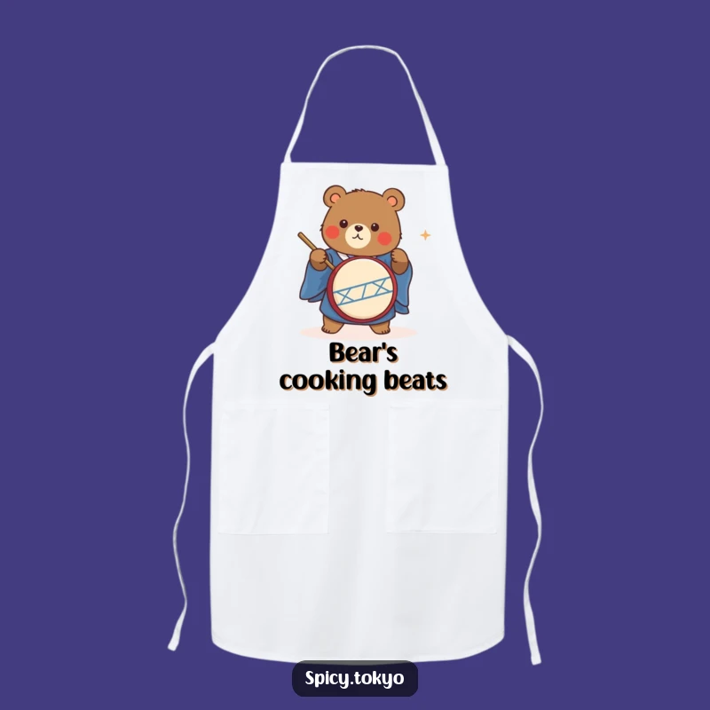 Funny Bear Taiko Drummer Apron: Music Bear Kimono Cooking Apron Funny Gift