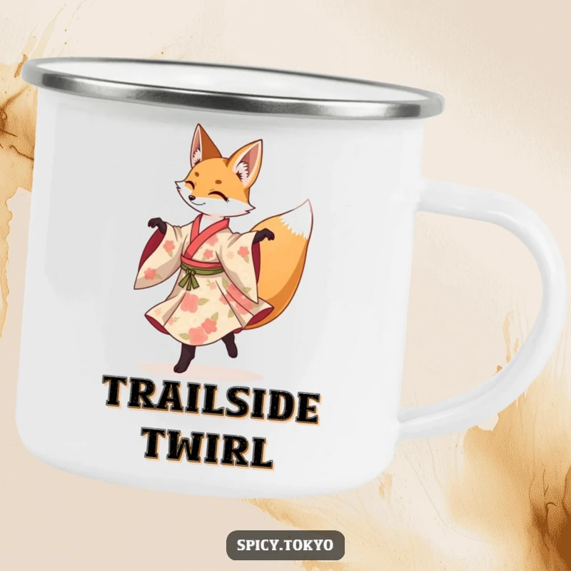 Funny fox in a floral kimono gracefully performing a spinning pirouette, perfect for outdoor elegance.