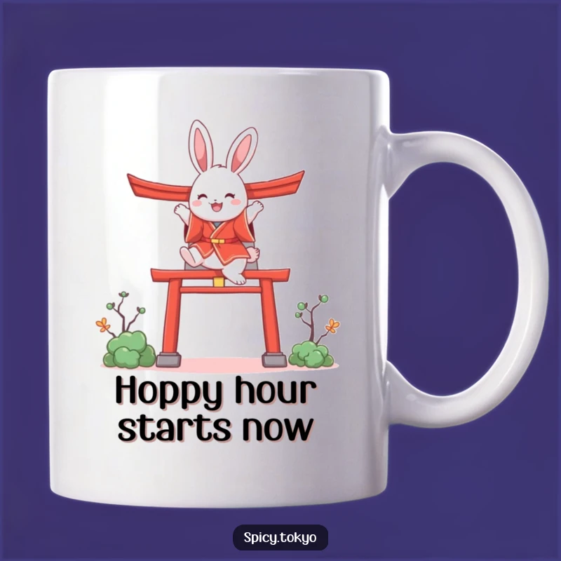 Funny Bunny Kimono Leap Mug: Joyful Bunny Torii Gate Jumping Funny Gift