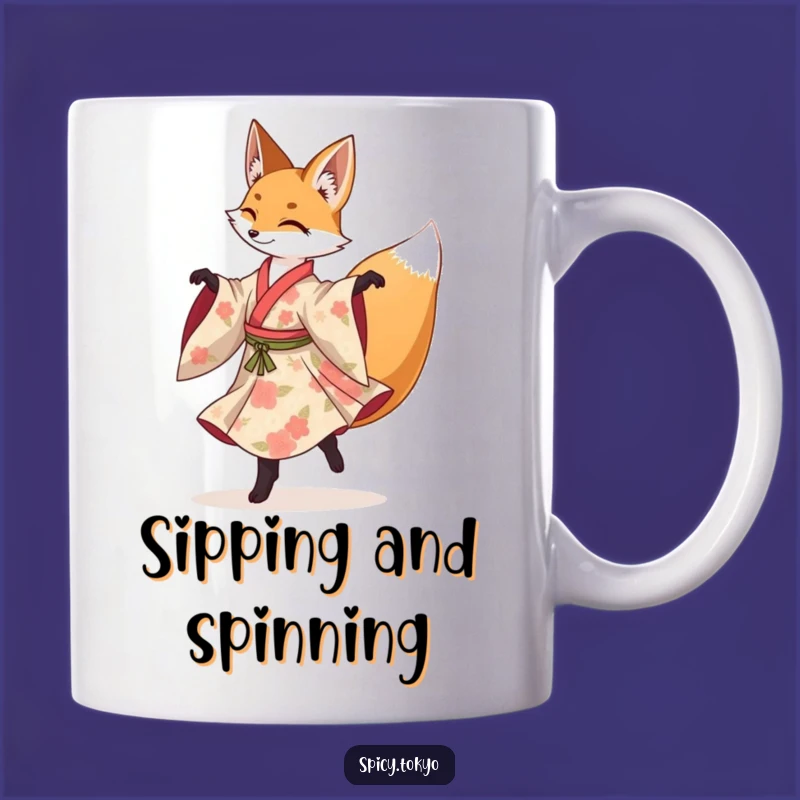 Funny Fox Pirouette Mug: Graceful Fox Kimono Dancer Funny Gift