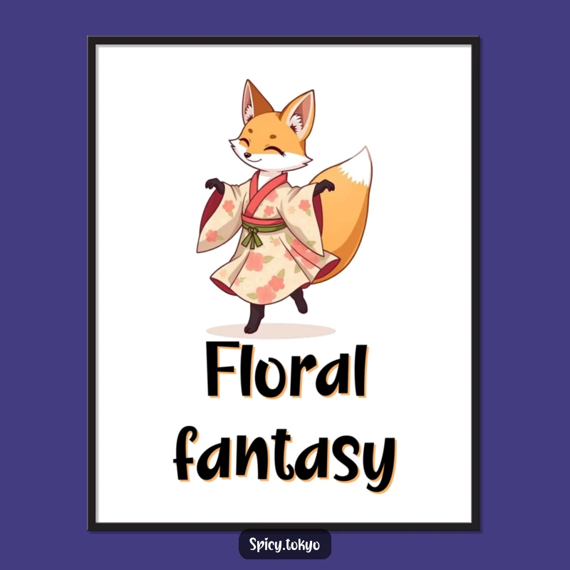 Funny Fox Pirouette Digital Art: Graceful Fox Kimono Print Funny Gift