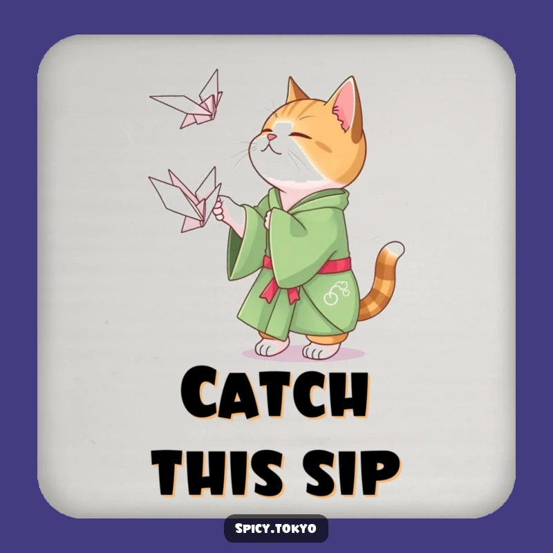 Funny Cat Origami Coaster: Crane Hunter Cat Drink Coaster Funny Gift