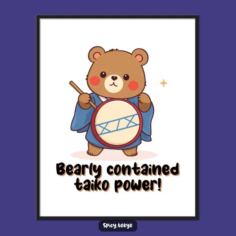 Free Printable Bear Art: Funny Kimono Taiko Drumming Downloadable Wall Decor