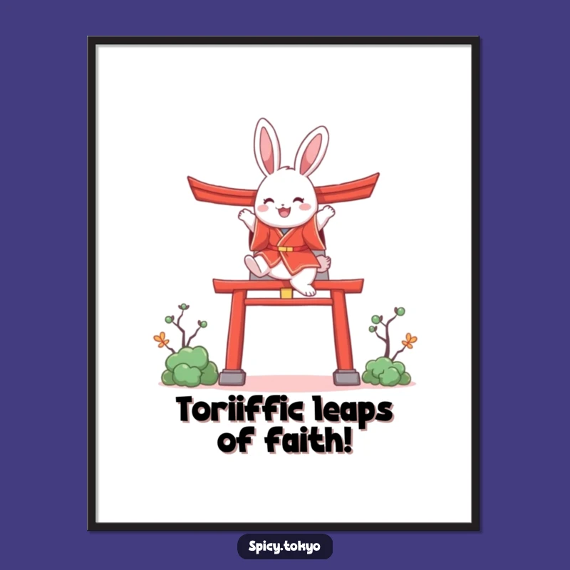 Free Printable Bunny Art: Funny Kimono Leaping Torii Gate Downloadable Wall Decor
