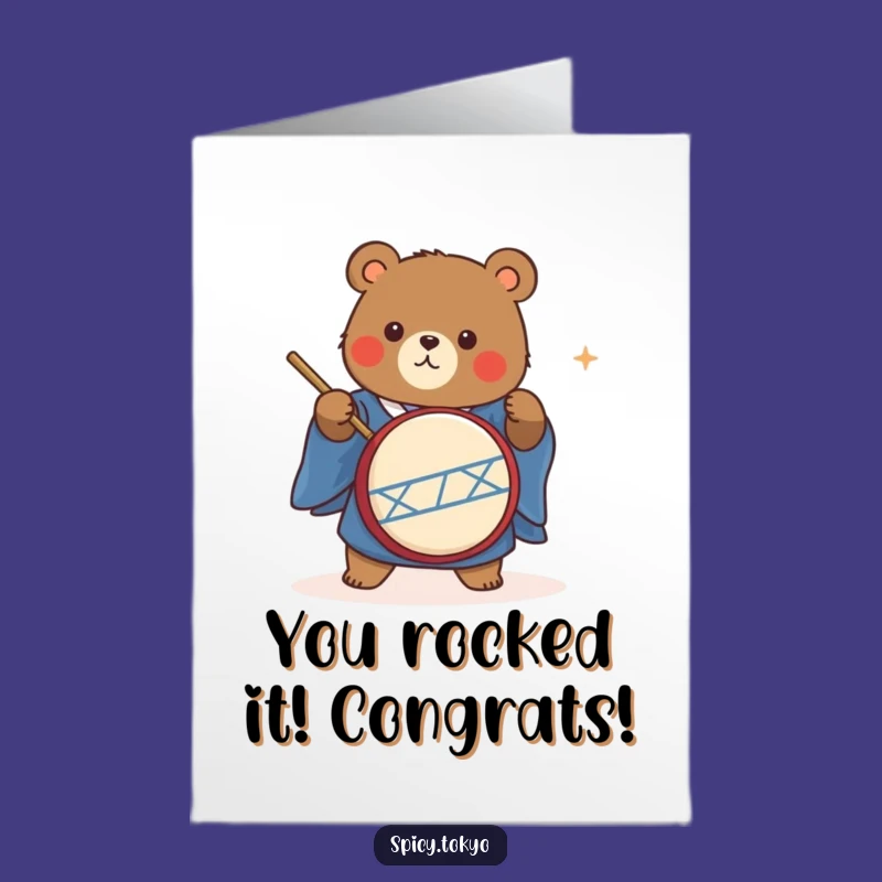 Free Printable Congrats Card: Funny Bear Taiko Drumming Kimono Downloadable