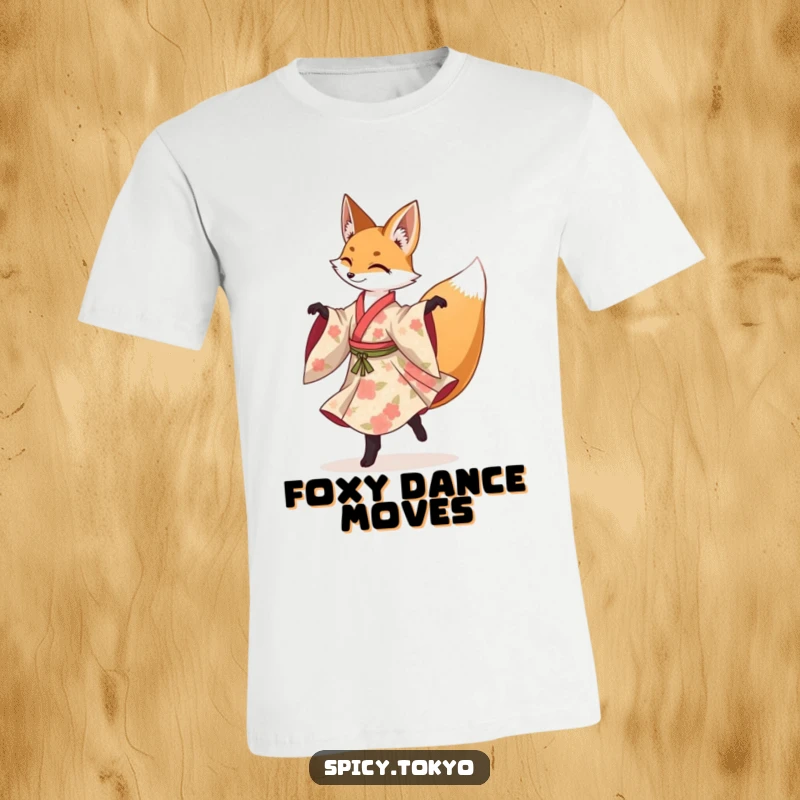 Funny fox in a floral kimono gracefully performing a spinning pirouette, a delightful funny gift.