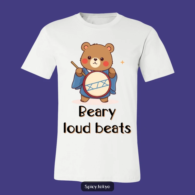 Funny Bear Taiko Drummer T-Shirt: Energetic Bear Kimono Tee Funny Gift