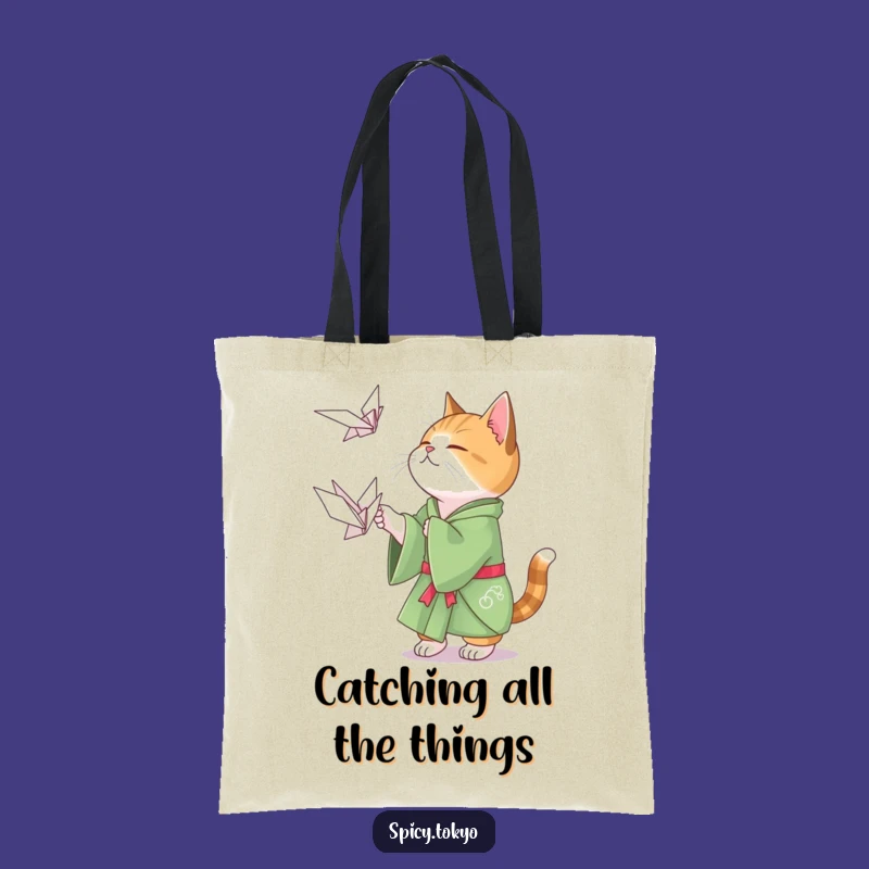 Funny Cat Origami Tote Bag: Crane Hunter Cat Kimono Bag Funny Gift